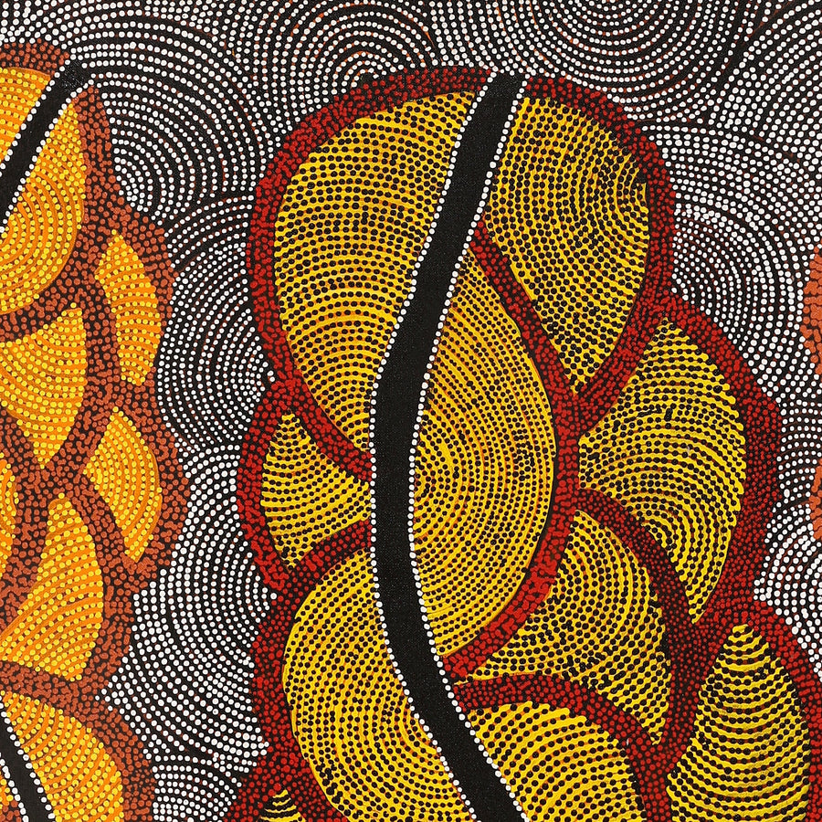 Aboriginal Artwork by Geraldine Napurrurla Langdon, Ngurlu Jukurrpa (Native Seed Dreaming), 122x61cm