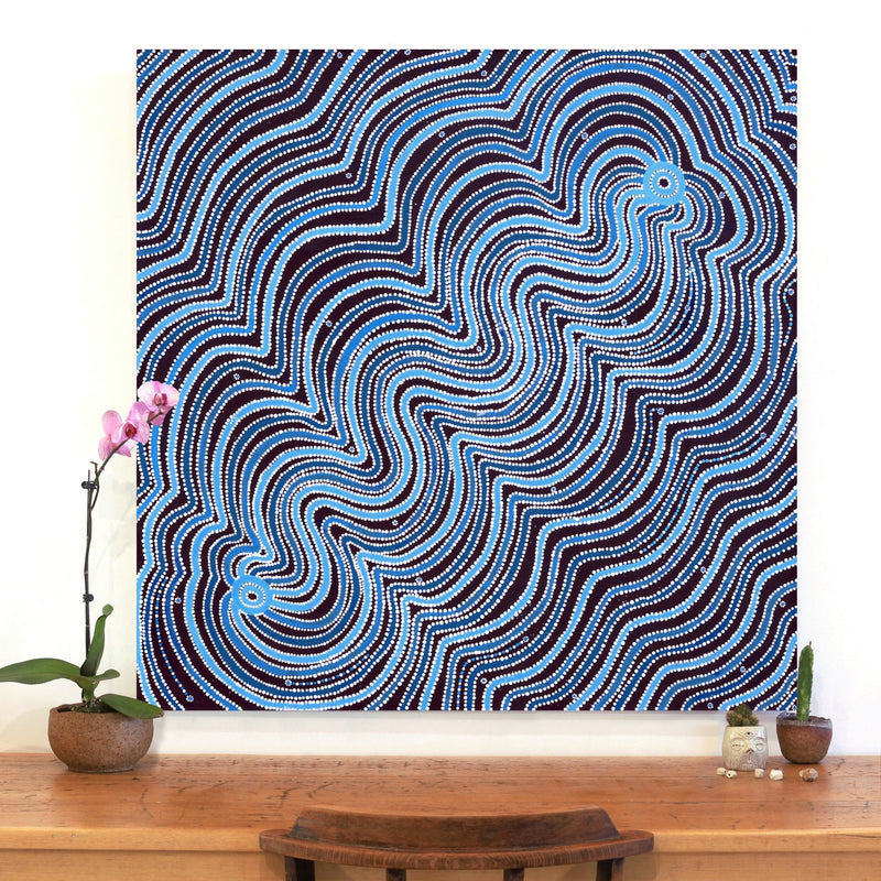 Aboriginal Artwork by Glenda Napanangka Martin, Ngapa Jukurrpa (Water Dreaming) - Puyurru, 107x107cm