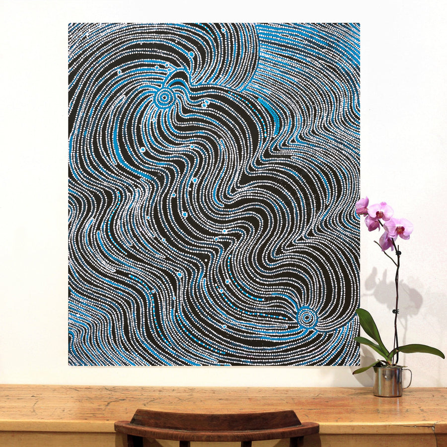Aboriginal Artwork by Glenda Napanangka Martin, Ngapa Jukurrpa (Water Dreaming) - Puyurru, 107x91cm