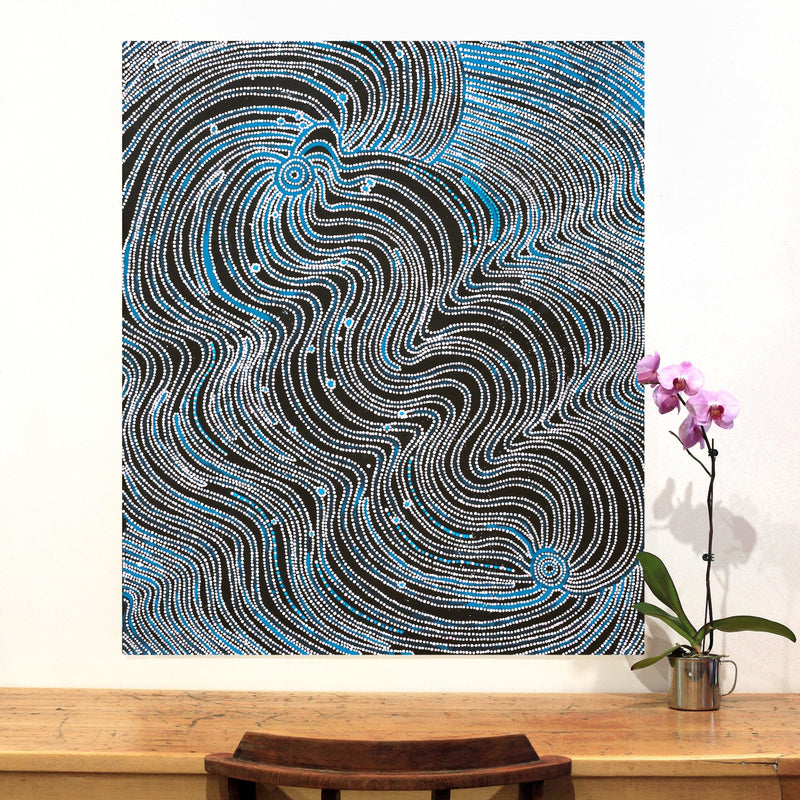 Aboriginal Artwork by Glenda Napanangka Martin, Ngapa Jukurrpa (Water Dreaming) - Puyurru, 107x91cm