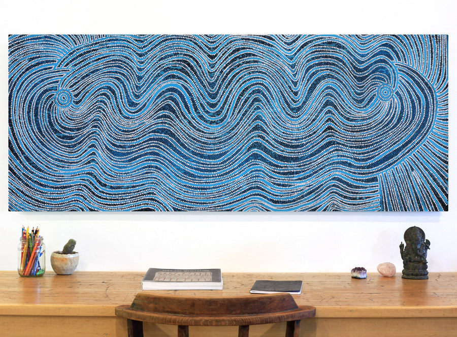 Aboriginal Artwork by Glenda Napanangka Martin, Ngapa Jukurrpa (Water Dreaming) - Puyurru, 152x61cm