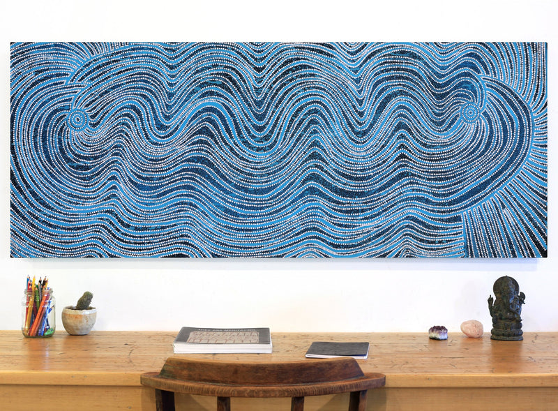 Aboriginal Artwork by Glenda Napanangka Martin, Ngapa Jukurrpa (Water Dreaming) - Puyurru, 152x61cm