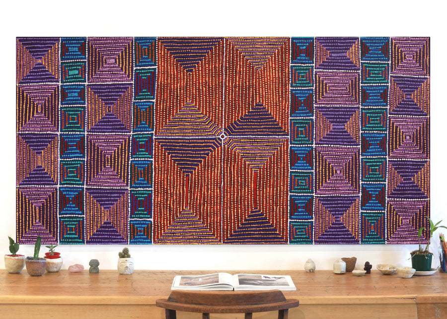 Aboriginal Artwork by Gloria Napangardi Gill, Lukarrara Jukurrpa, 182x91cm