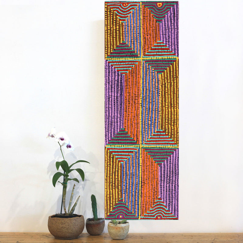 Aboriginal Artwork by Gloria Napangardi Gill, Lukarrara Jukurrpa, 91x30cm
