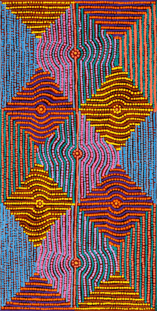 Aboriginal Artwork by Gloria Napangardi Gill, Lukarrara Jukurrpa, 91x46cm