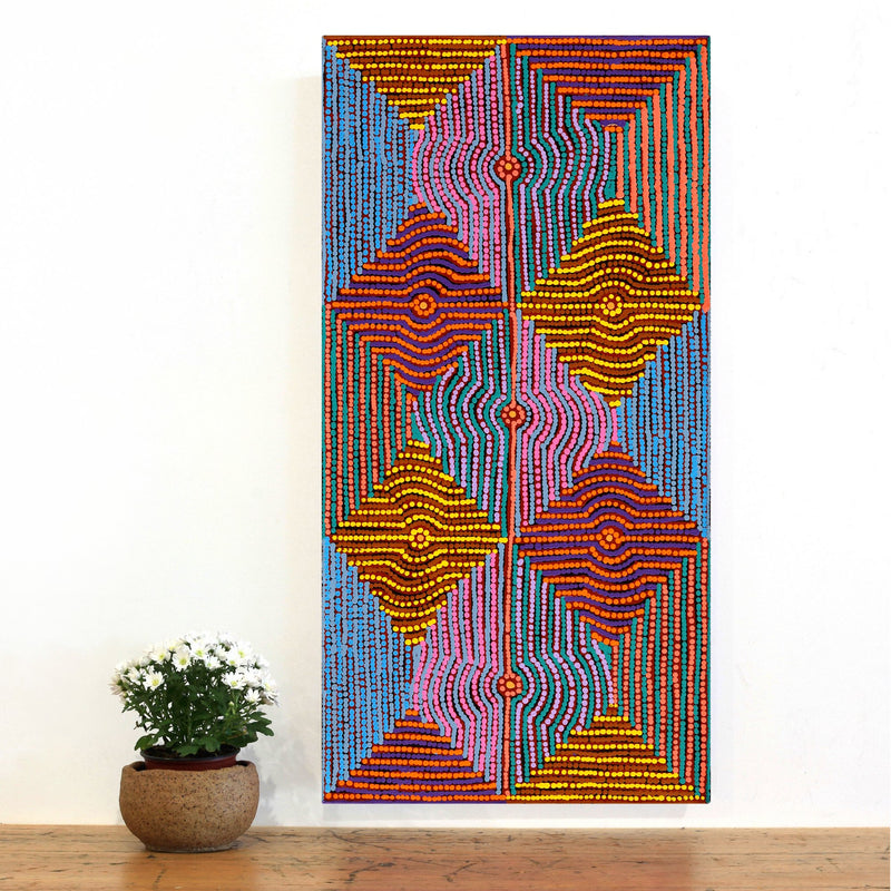 Aboriginal Artwork by Gloria Napangardi Gill, Lukarrara Jukurrpa, 91x46cm