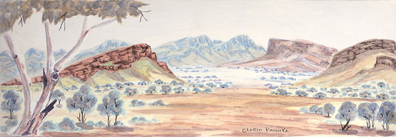 Aboriginal Artwork by Gloria Pannka, West MacDonnell Ranges, 17x49cm