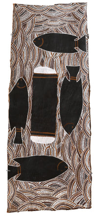 Aboriginal Artwork by Golwirr Marika, Rulyapa, 80x32cm Bark