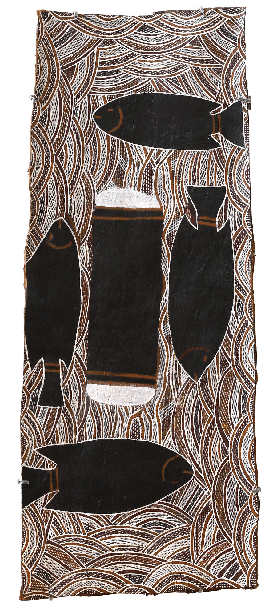 Aboriginal Artwork by Golwirr Marika, Rulyapa, 80x32cm Bark