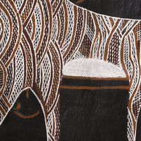 Aboriginal Artwork by Golwirr Marika, Rulyapa, 80x32cm Bark