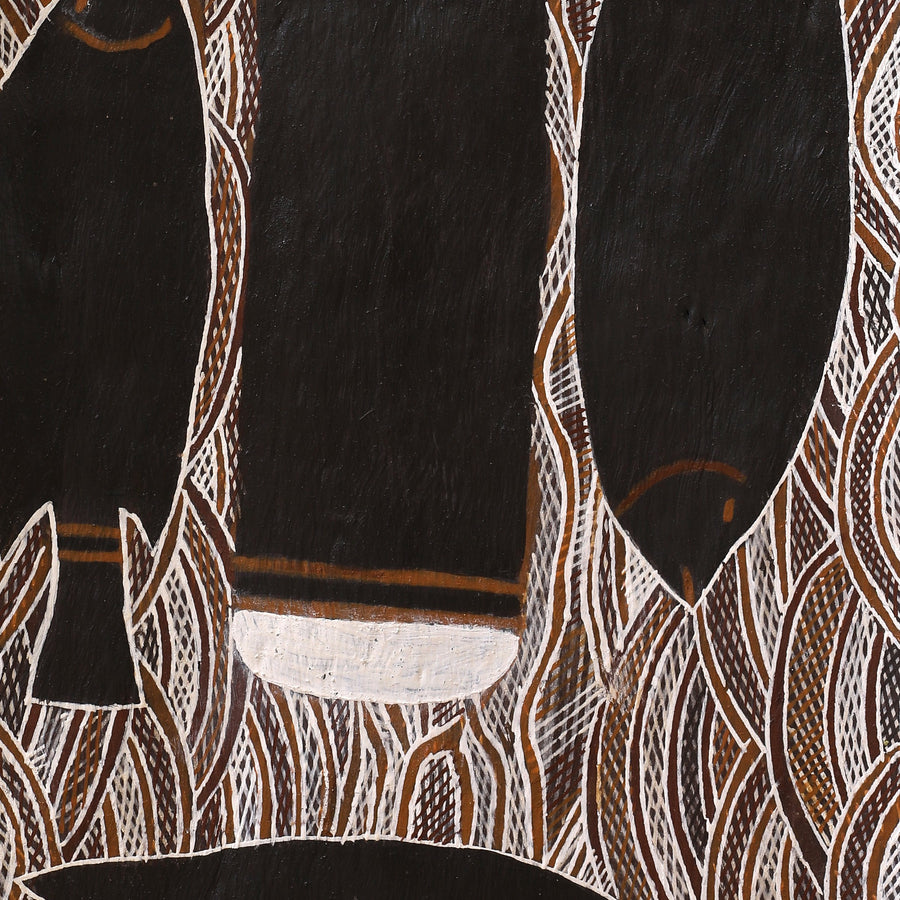 Aboriginal Artwork by Golwirr Marika, Rulyapa, 80x32cm Bark