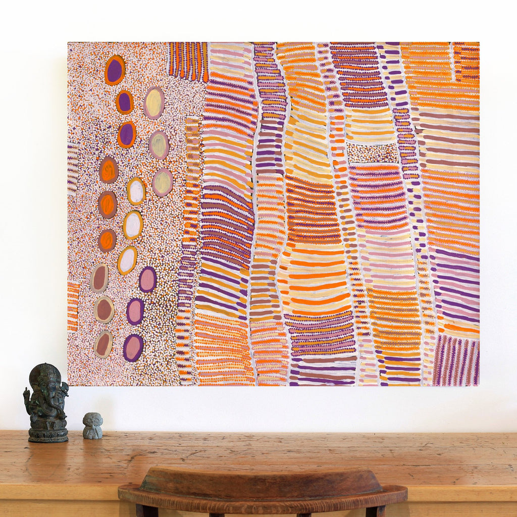 Aboriginal Artwork by Helen Nungarrayi Reed, Lupul Jukurrpa, 91x76cm