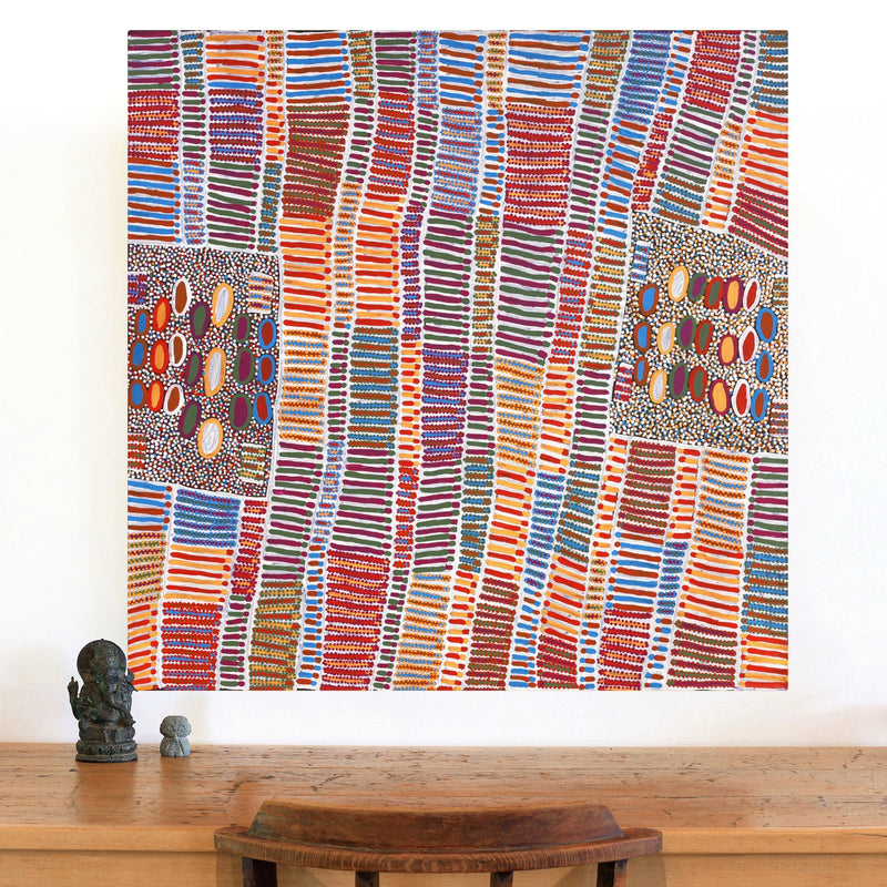 Aboriginal Artwork by Helen Nungarrayi Reed, Lupul Jukurrpa, 91x91cm