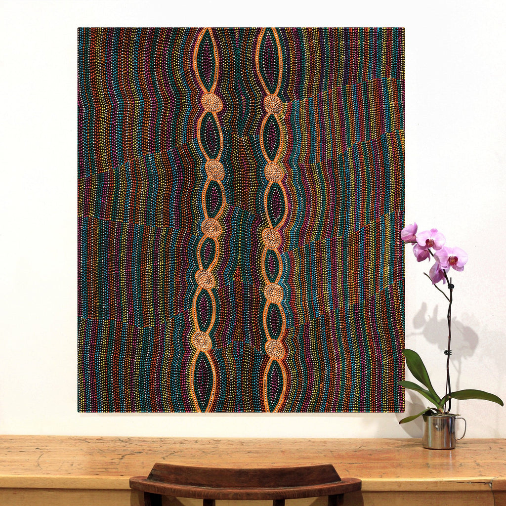 Aboriginal Artwork by Helen Nungarrayi Reed, Mina Mina Dreaming - Ngalyipi, 107x91cm - ART ARK®