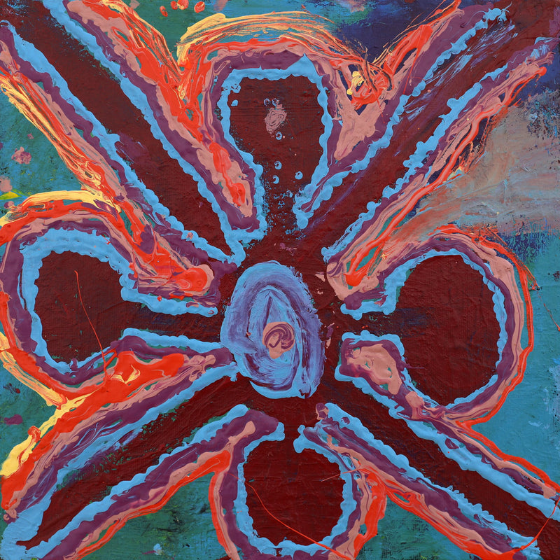 Aboriginal Artwork by Jakob Jungarrayi Spencer, Warlukurlangu Jukurrpa (Fire country Dreaming), 30x30cm