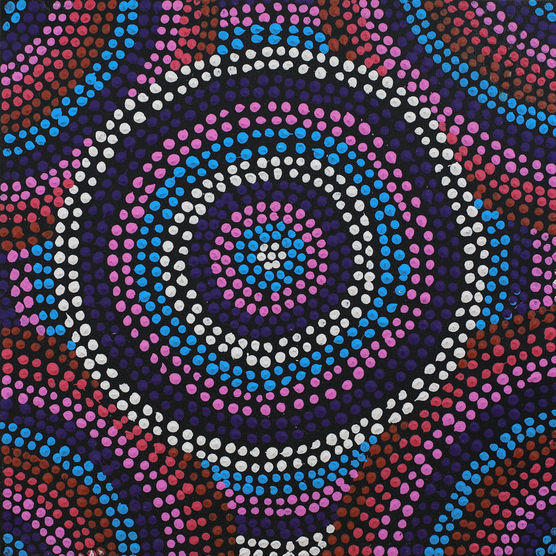Aboriginal Artwork by Jamie Lee Nampijinpa Brown, Ngapa Jukurrpa (Water Dreaming) - Mikanji, 30x30cm