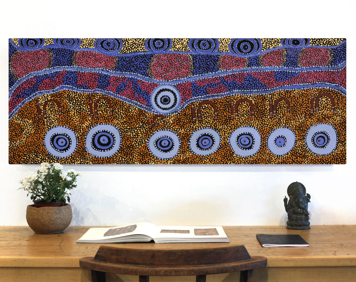 Aboriginal Art by Janet Lane, Kungkarangkalpa (Seven Sisters Story), 122x45cm - ART ARK®