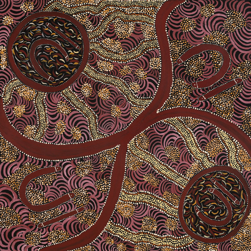 Aboriginal Artwork by Janet Lane, Minyma Kutjara, 91x91cm