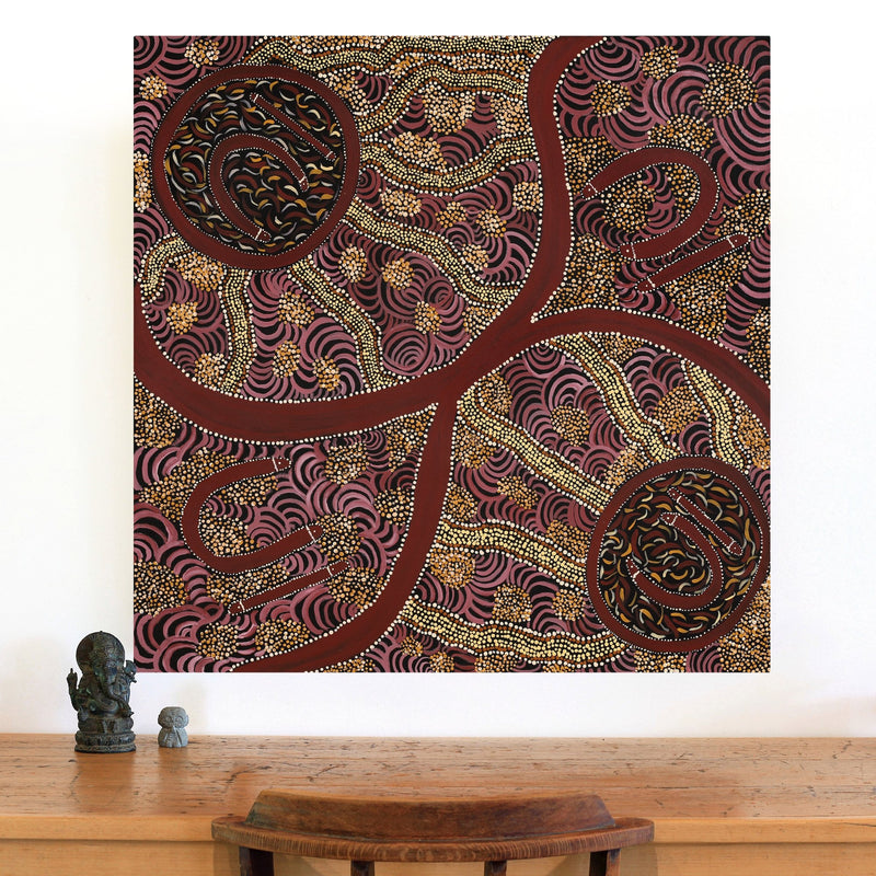Aboriginal Artwork by Janet Lane, Minyma Kutjara, 91x91cm