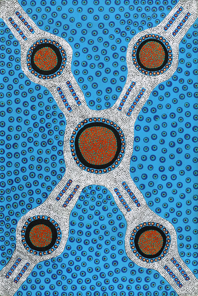 Aboriginal Artwork by Janet Napaljarri Herbert, Lukarrara Jukurrpa, 91x61cm