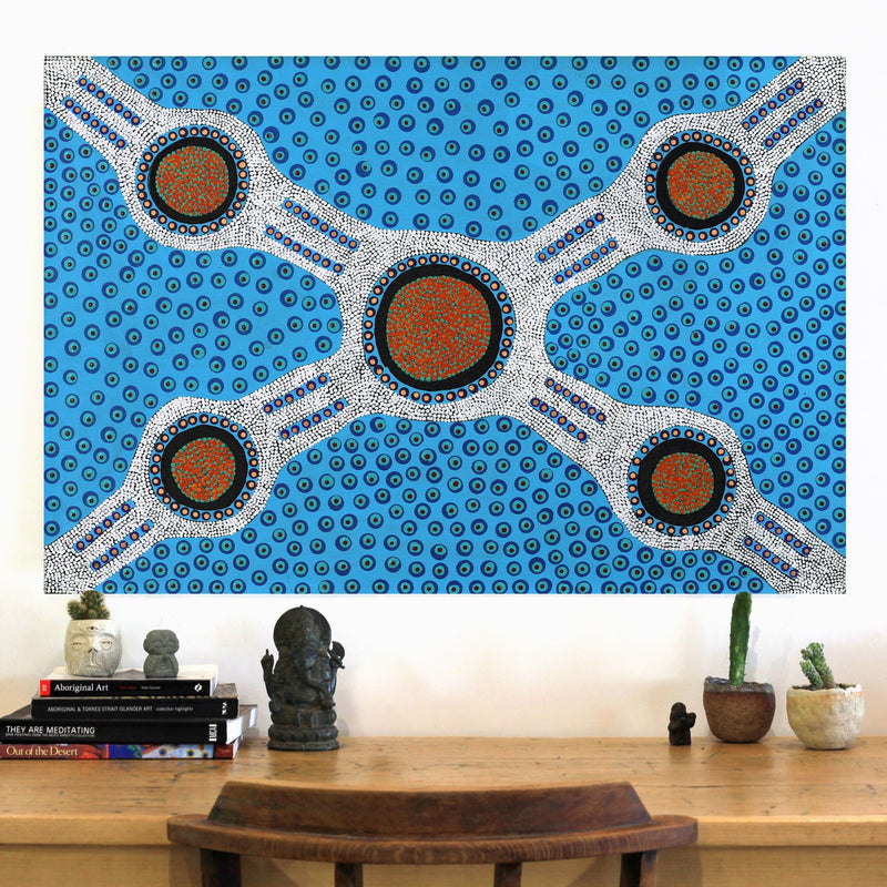 Aboriginal Artwork by Janet Napaljarri Herbert, Lukarrara Jukurrpa, 91x61cm