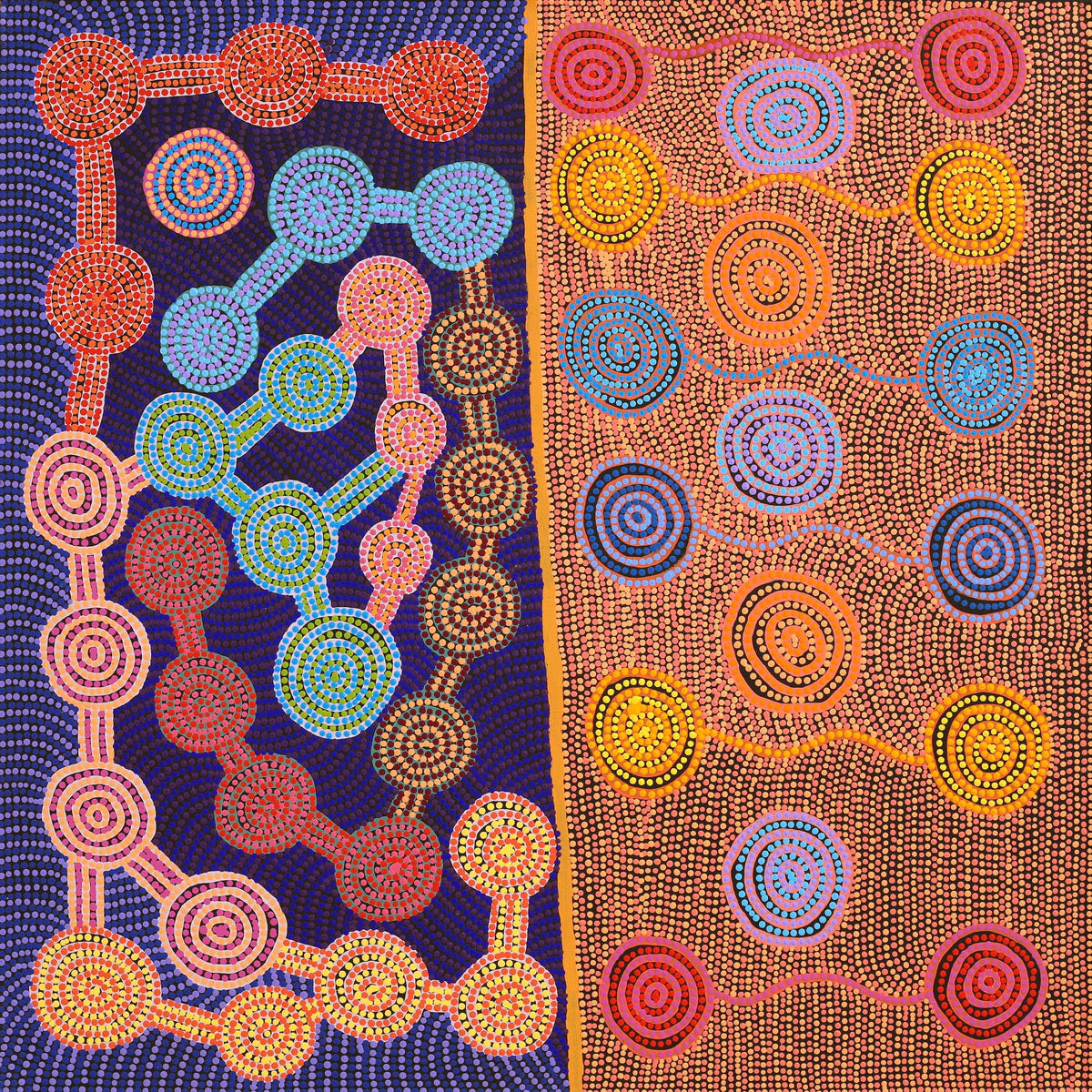 Aboriginal Art by Jarred Jangala Robertson, Ngapa Jukurrpa (water Dreaming) - Puyurru, 107x107cm - ART ARK®