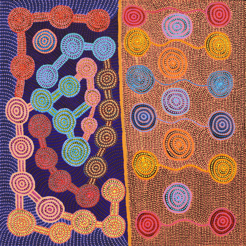 Aboriginal Artwork by Jarred Jangala Robertson, Ngapa Jukurrpa (water Dreaming) - Puyurru, 107x107cm