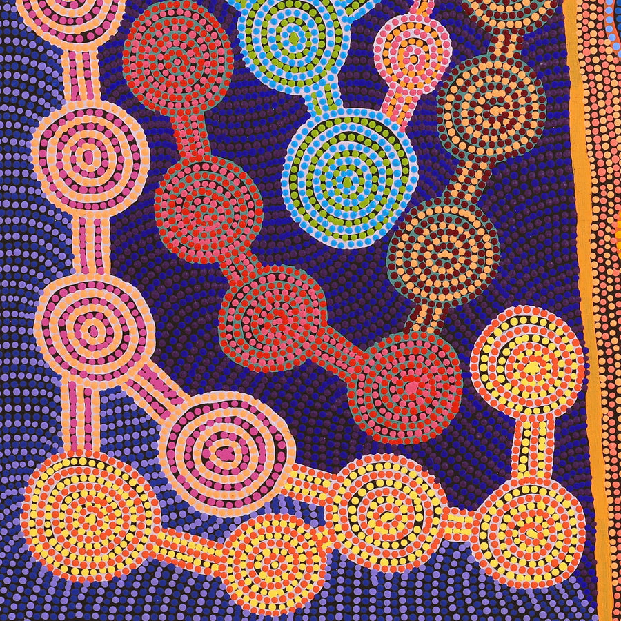 Aboriginal Artwork by Jarred Jangala Robertson, Ngapa Jukurrpa (water Dreaming) - Puyurru, 107x107cm