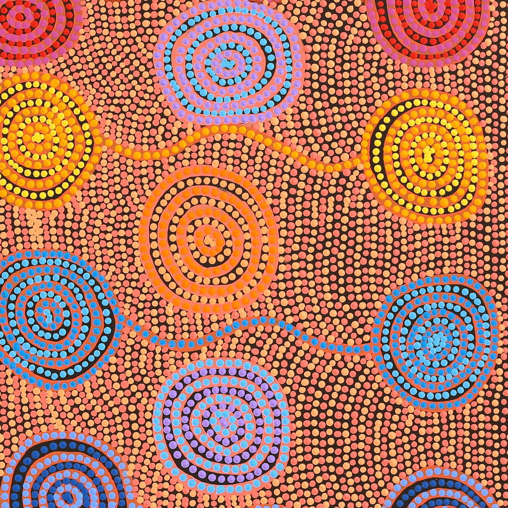 Aboriginal Artwork by Jarred Jangala Robertson, Ngapa Jukurrpa (water Dreaming) - Puyurru, 107x107cm