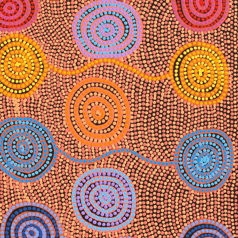 Aboriginal Artwork by Jarred Jangala Robertson, Ngapa Jukurrpa (water Dreaming) - Puyurru, 107x107cm