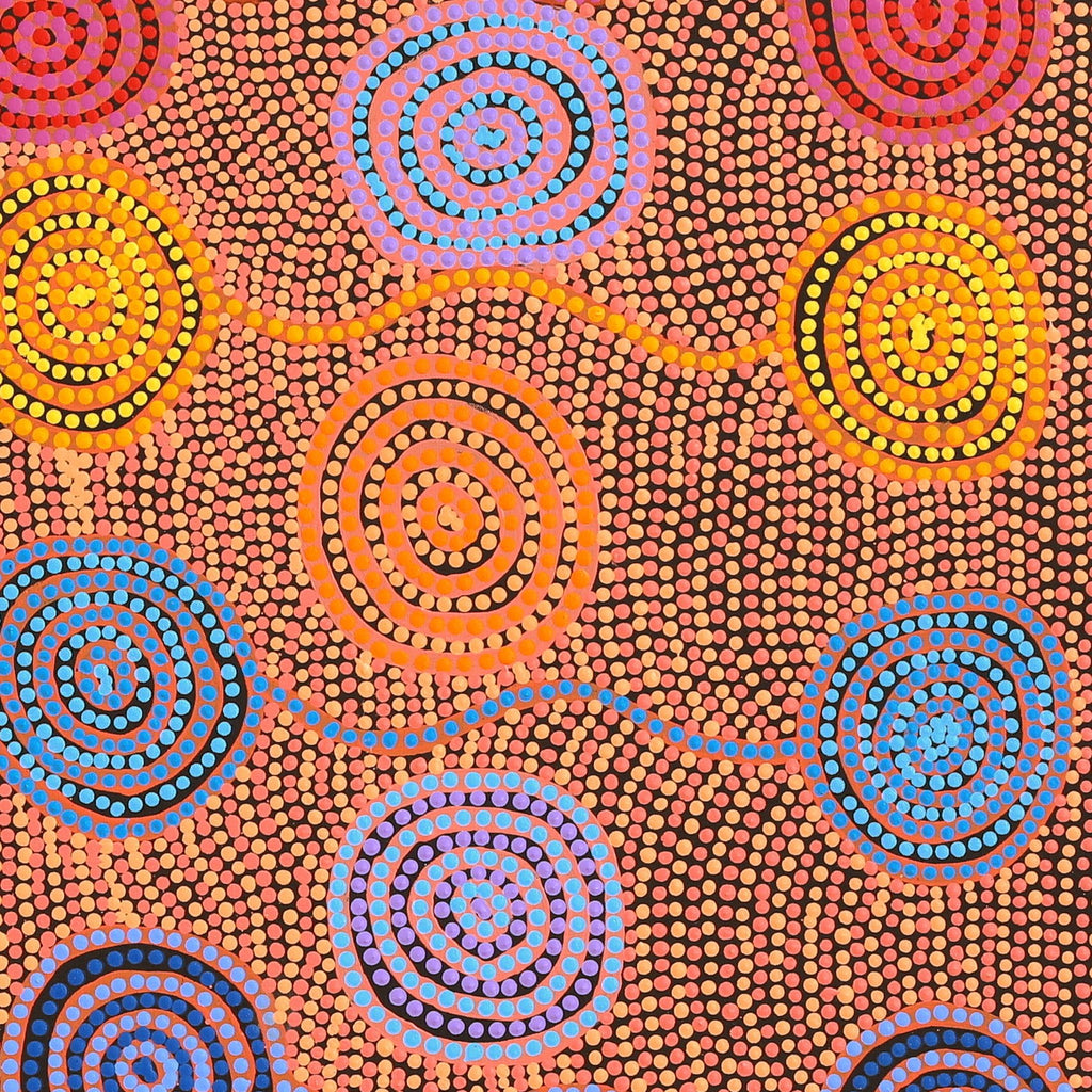 Aboriginal Art by Jarred Jangala Robertson, Ngapa Jukurrpa (water Dreaming) - Puyurru, 107x107cm - ART ARK®