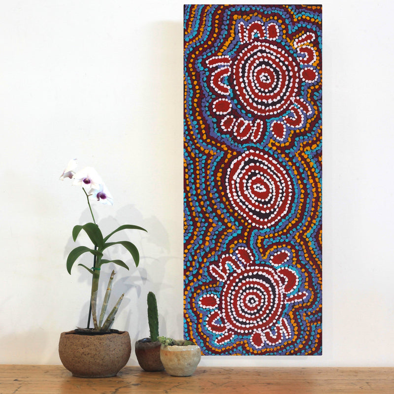 Aboriginal Artwork by Jeani Napangardi Lewis, Mina Mina Jukurrpa, 76x30cm