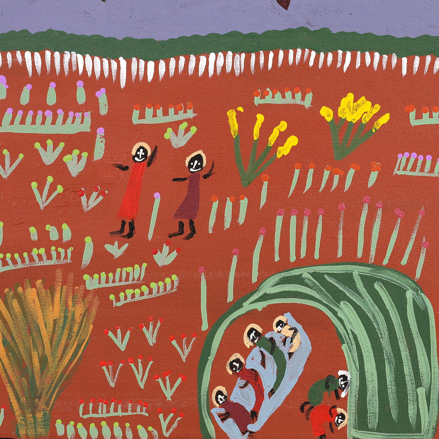 Aboriginal Artwork by Jennifer Forbes, Bush trip to my homelands, 153x61cm