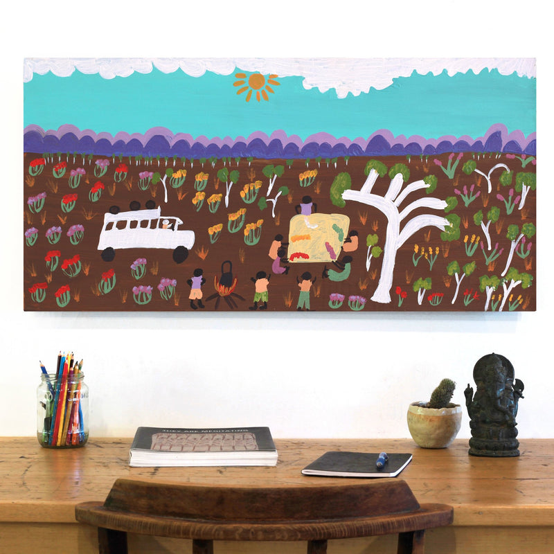 Aboriginal Artwork by Jennifer Forbes, Bush trip to my homelands, 91x45cm