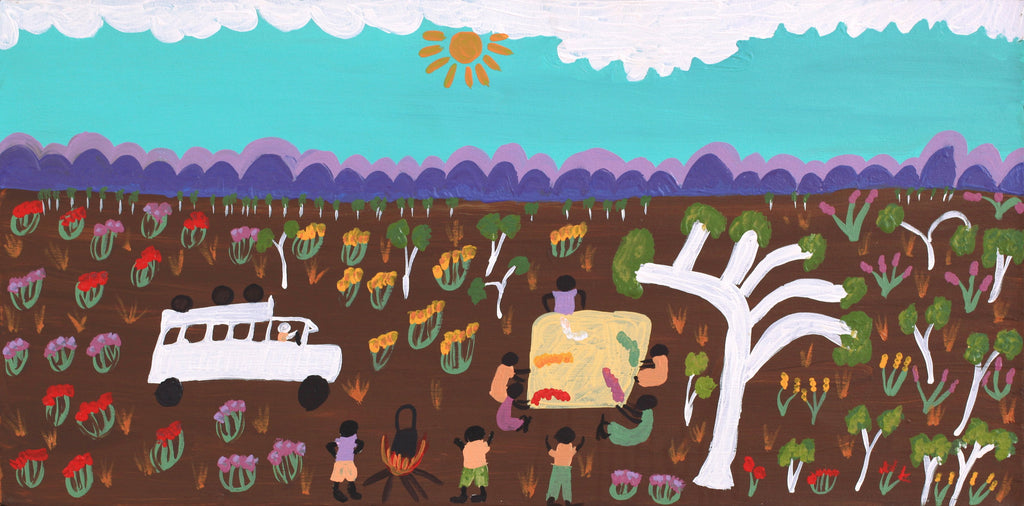 Aboriginal Artwork by Jennifer Forbes, Bush trip to my homelands, 91x45cm