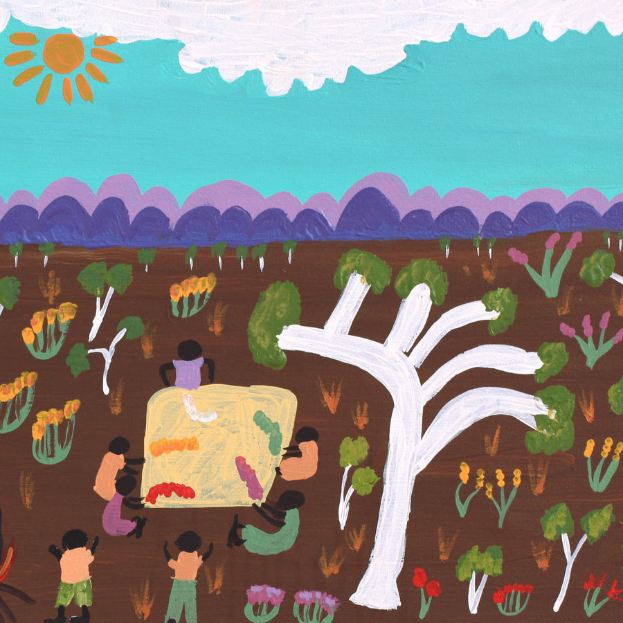 Aboriginal Artwork by Jennifer Forbes, Bush trip to my homelands, 91x45cm