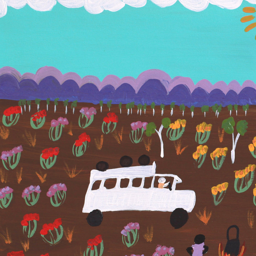 Aboriginal Artwork by Jennifer Forbes, Bush trip to my homelands, 91x45cm