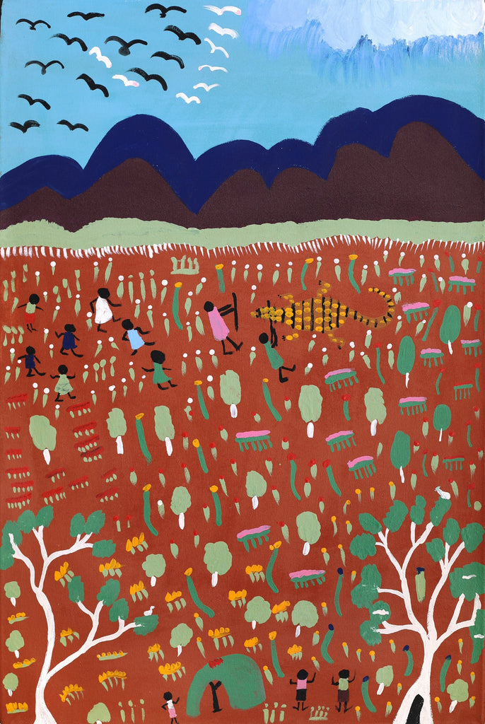 Aboriginal Artwork by Jennifer Forbes, Old days, 91x61cm