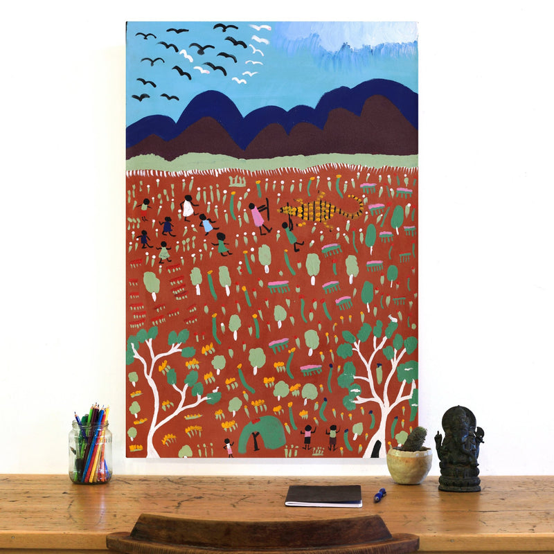 Aboriginal Artwork by Jennifer Forbes, Old days, 91x61cm