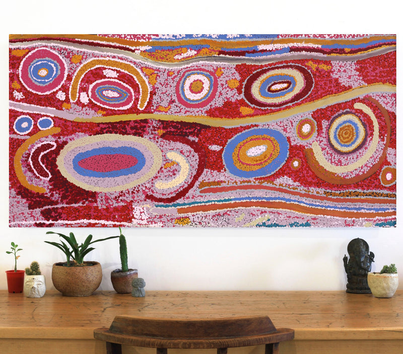 Aboriginal Artwork by Jennifer Mintaya Connelly Ward, Kungkarangkalpa (Seven Sisters Story), 122x61cm