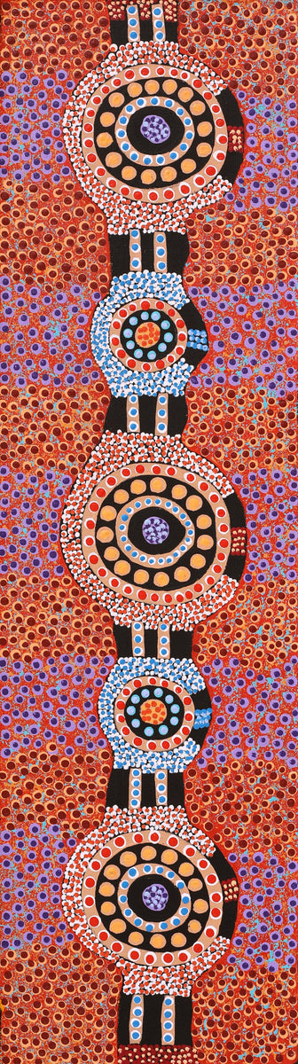 Aboriginal Art by Jennifer Napaljarri Lewis, Ngapa Jukurrpa (Water Dreaming) - Puyurru, 107x30cm - ART ARK®