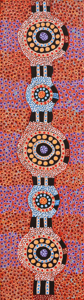Aboriginal Artwork by Jennifer Napaljarri Lewis, Ngapa Jukurrpa (Water Dreaming) - Puyurru, 107x30cm