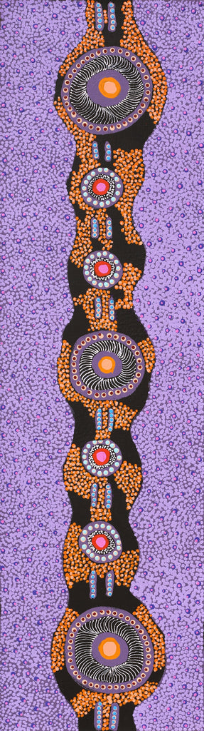 Aboriginal Artwork by Jennifer Napaljarri Lewis, Ngapa Jukurrpa (Water Dreaming) - Puyurru, 107x30cm