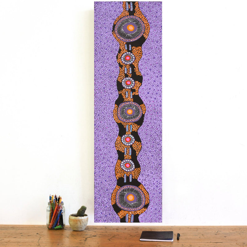 Aboriginal Artwork by Jennifer Napaljarri Lewis, Ngapa Jukurrpa (Water Dreaming) - Puyurru, 107x30cm