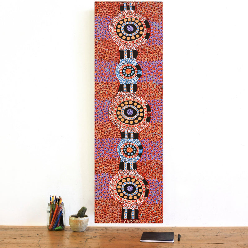 Aboriginal Artwork by Jennifer Napaljarri Lewis, Ngapa Jukurrpa (Water Dreaming) - Puyurru, 107x30cm
