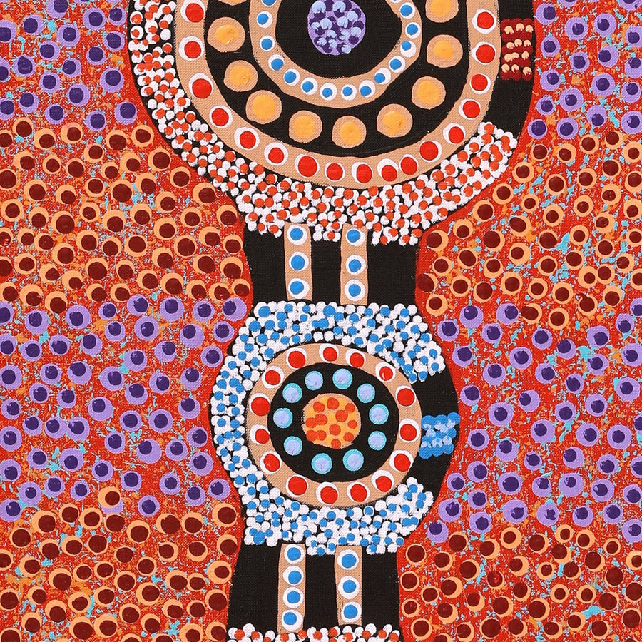 Aboriginal Artwork by Jennifer Napaljarri Lewis, Ngapa Jukurrpa (Water Dreaming) - Puyurru, 107x30cm