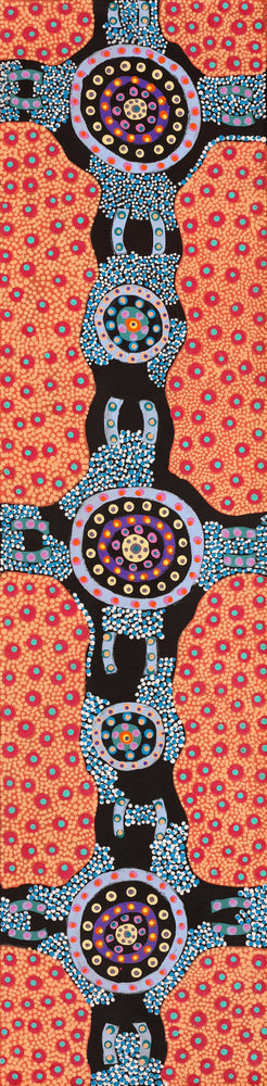 Aboriginal Artwork by Jennifer Napaljarri Lewis, Ngapa Jukurrpa (Water Dreaming) - Puyurru, 122x30cm
