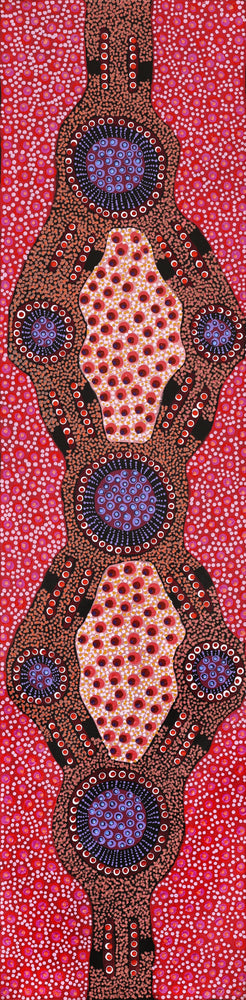 Aboriginal Artwork by Jennifer Napaljarri Lewis, Ngapa Jukurrpa (Water Dreaming) - Puyurru, 122x30cm