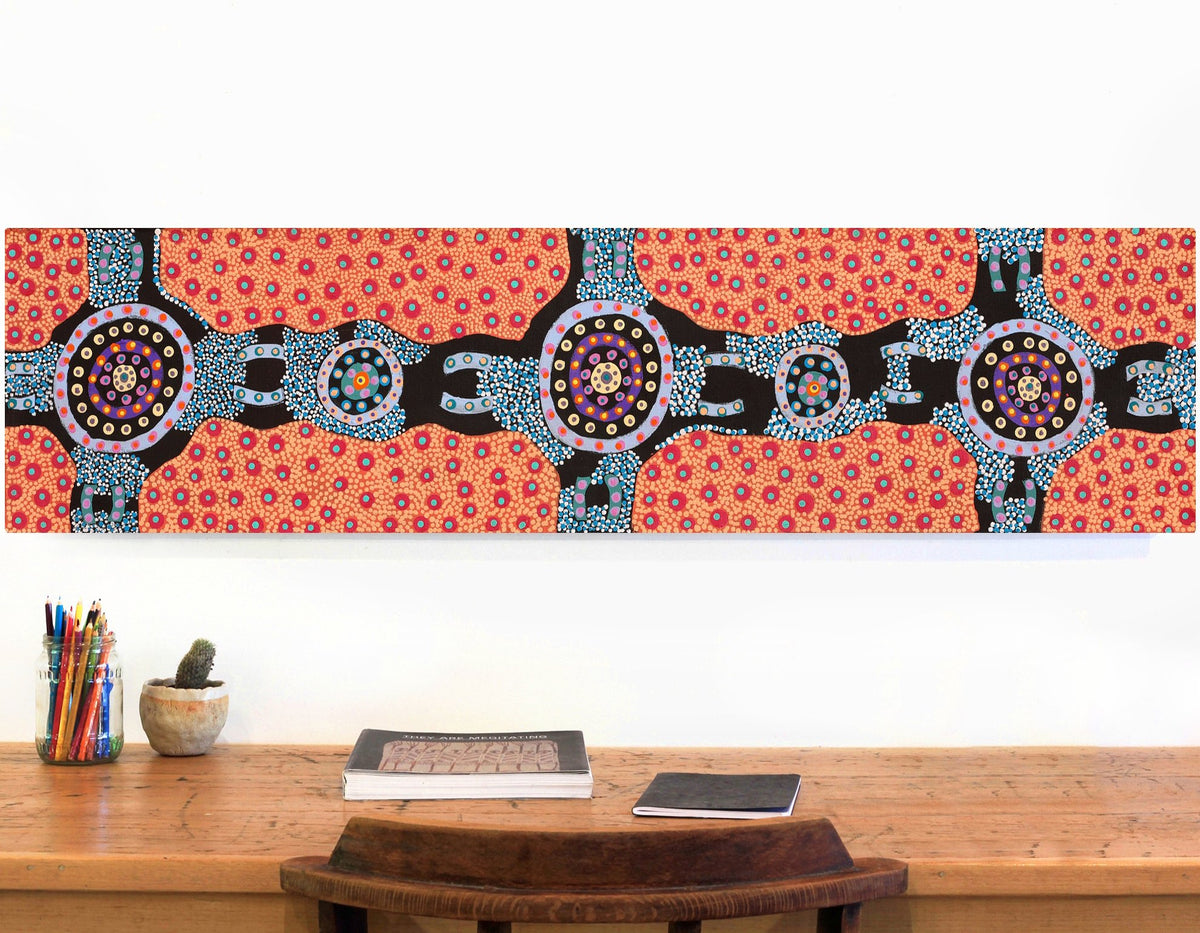 Aboriginal Art by Jennifer Napaljarri Lewis, Ngapa Jukurrpa (Water Dreaming) - Puyurru, 122x30cm - ART ARK®