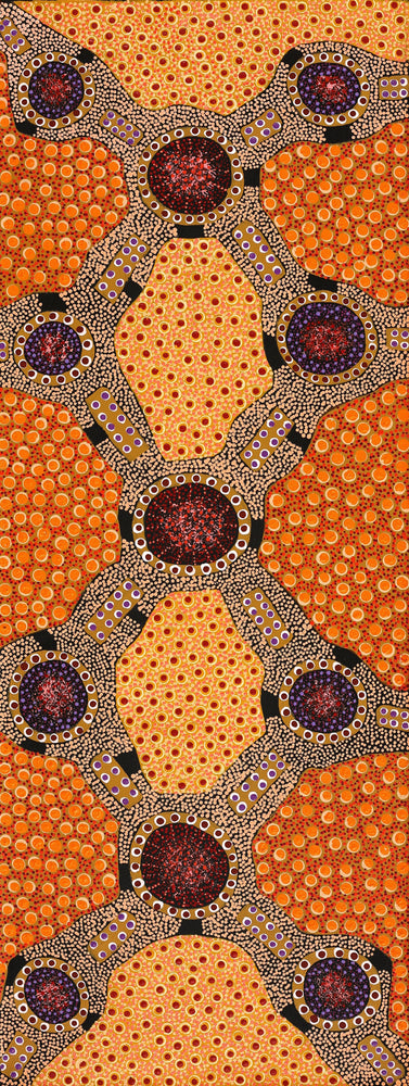 Aboriginal Artwork by Jennifer Napaljarri Lewis, Ngapa Jukurrpa (Water Dreaming) - Puyurru, 122x46cm